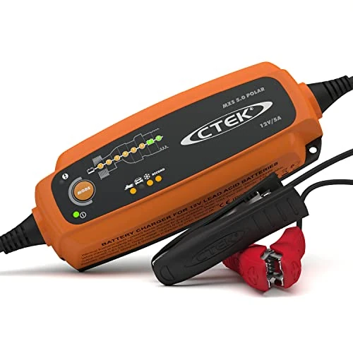 CTEK MXS 5.0 Polar Cargador Batería 12V 5A, para Frío Extremo, Cargador Inteligente Baterias, Cargador De Batería De Coche Y Motonieve, Mantenedor Y Desulfatador De Batería con Opción AGM Dedicada
