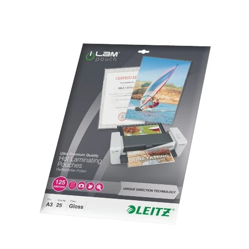 Offerta a tempo: Leitz Pouch per la Plastificazione a caldo con Tecnologia UDT (Unique Direction Technology), Formato A3 , Spessore 2x250 micron, 25 pezzi, 74910000 - 0.00% da 36.98 € a 36.98 €