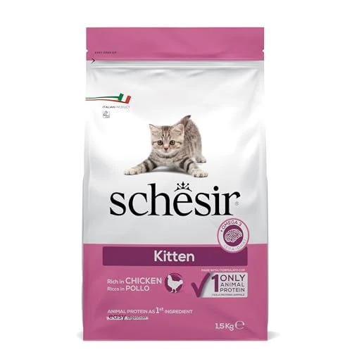 Offerta a tempo: Schesir Kitten, Alimento Secco per Cuccioli di Gatto, Completo e Bilanciato, Ricco in Pollo, con Vitamine Aggiunte, Cruelty Free, 1,5 kg - 15% da 13.25 € a 11.26 €