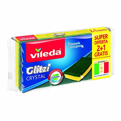 Vileda Glitzi Crystal Kitchen Sponge, Pack of 2 pieces + 1 sponge