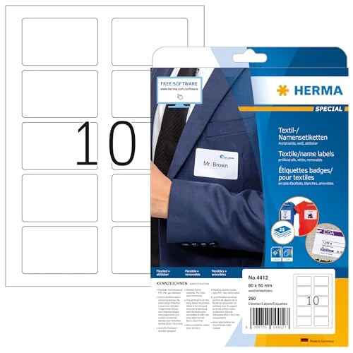 Zeitlich begrenztes Angebot: HERMA 4412 Namensetiketten ablösbar, 25 Blatt, 80 x 50 mm, 10 pro A4 Bogen, 250 Stück, selbstklebend, bedruckbar, rückstandsfrei abziehbare Acetatseide Namensaufkleber Etiketten, weiß von 37.95 € auf 28.23 € (26% Rabatt)