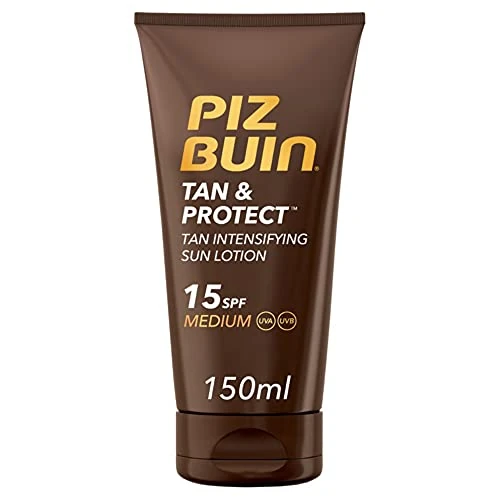 Piz Buin Tan & Protect Tan Intensyfying Sun Lotion (1x150 ml), bronceador solar con SPF15 y filtros UVA/UVB, acelerador bronceado con Illumitone, protector solar no graso