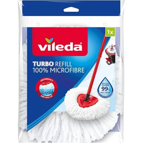 Vileda Recharge Turbo Classic 100% Microfibre | Paquet de 1| Convient à Tous Les systèmes d'essorage rotatifs Vileda | pour Tous Les sols | Retire Plus de 99% des bactéries avec Juste de l'eau