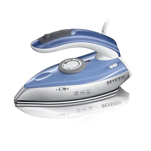 Oferta limitada: SEVERIN Plancha de Viaje, planchado a vapor y en seco, chorro de vapor vertical, Bitensión 115/230 V, 1000 W, 50 ml, Dimensiones 20 x 9,2 x 11 cm, Azul/Plateado BA 3234 de 27.99 € a 18.99 € (ahorro 32%)