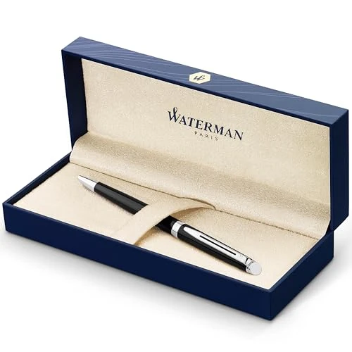 Waterman Hémisphère Kugelschreiber | Hochglänzend Schwarz mit Chromzierteile | Mittlere Spitze | Blaue Tinte | Geschenkbox