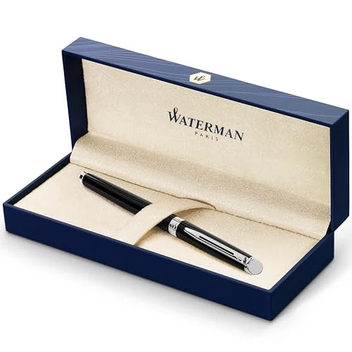 Waterman Hémisphère rotulador roller | color negro brillante con adorno cromado | punta fina con cartucho de tinta negra | estuche de regalo