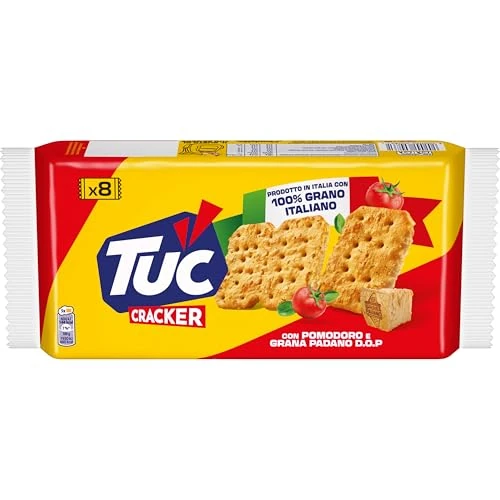 Offerta a tempo: Tuc Cracker, Gusto Pomodoro e Grana Padano DOP, Cotto al Forno con Grano 100% Italiano, 250g - 33% da 2.39 € a 1.59 €
