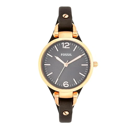 Offerta a tempo: Fossil Georgia Orologio per donna, Movimento al quarzo a tre lancette con cinturino in pelle, Grigio E Oro Rosa - 69% da 149.00 € a 46.91 €