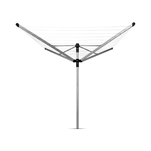 Brabantia Lift-O-Matic Droogmolen, Paraplu-systeem, Verstelbaar, UV-bestendige Drooglijnen, Plaats voor 4 Trommels, Advanced Droogmolen + Accessoires, Metallic Grey, 50m