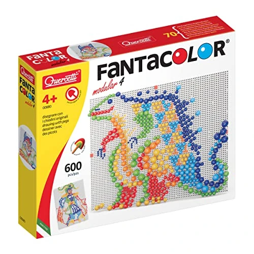Limitiertes Angebot: Quercetti Fantacolor Modular 4, Mosaik Spielzeug ab 4 Jahre Kinder, 600 Bunte Stecker in 7 Farben, Kreatives Montessori Spielzeug, Lernspiele und Gesellschaftsspiele, Geschenk Mädchen Junge 4+ Jahre von 16.00 EUR auf 16.00 EUR (Spare 0%)