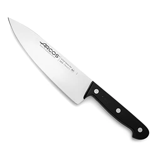 Arcos Chef Knife 7,5 Inch Stainless Steel, Professional Cooking Knife for Cleaning and Cutting Vegetables, Ergonomic Polyoxymethylene Handle and 175 mm Blade, Series Universal, Color Black