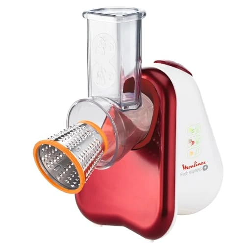 Moulinex Fresh Express Plus - Rallador, 5 funciones, 200W, 1 dB, metal, rojo/blanco