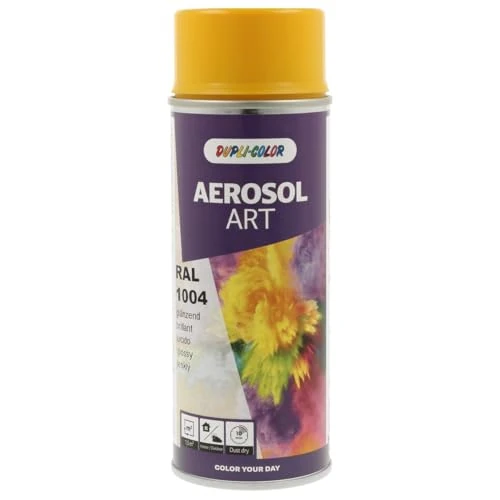 DUPLI-COLOR AEROSOL ART RAL 1004 goldgelb glänzend 400 ml, Spraylack für vielseitigen Einsatz, schnelltrocknend, hohe Deckkraft, für Innen- und Außenbereiche geeignet