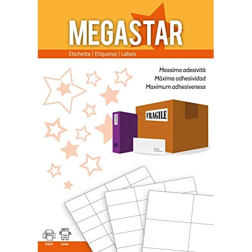 Megastar LP4MS-4725 Self-Adhesive Labels Pack of 100 Sheets 127.5 x 25.5 mm White