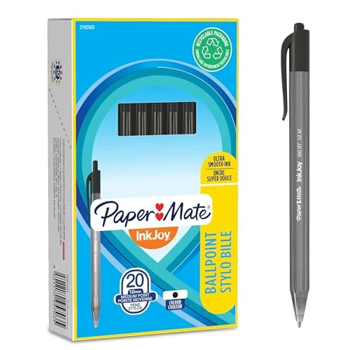 Paper Mate InkJoy 100RT Penna a Sfera a Scatto | Punta Media (1,0 mm) | Nero | Confezione da 20