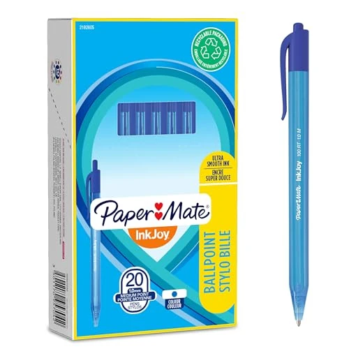 Oferta limitada: Paper Mate InkJoy 100RT Bolígrafo retráctil | punta media (1,0 mm) | azul | paquete de 20 de 12.00 € a 9.49 € (ahorro 21%)