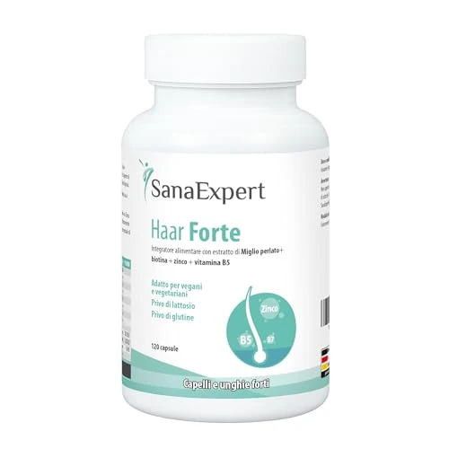 SanaExpert Hair Forte Vitamins for Hair & Nails, with biotin, Silica, Pearl millets & zinc, for Women & Men,120 Capsules. Made in Germany.