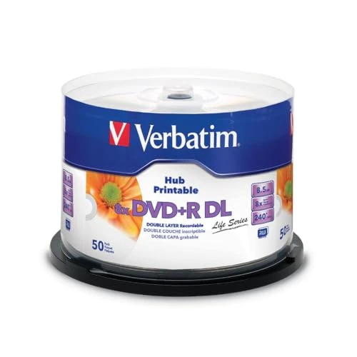 Limited offer: Verbatim DVD+R DL Double Layer 8.5GB 8X Life Series White Inkjet Hub Printable - 50 Pack Spindle from 34.81 EUR to 34.81 EUR (save 0%)