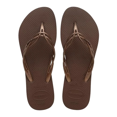 Havaianas Flash-Sweet, comfortabel, duurzaam en elegant, flip-flops, geschulpte gekruiste bandjes, geen slip, smalle zool, dames, Donker bruin, 33/34 EU