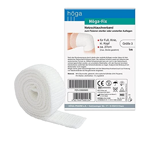 HÖGA Fix Net, Elastic Tubular Bandage for securing Bandages – (Pack of 3 – 1 m – for Foot Knee and Head.