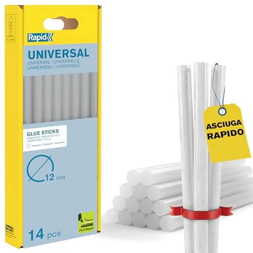 Offerta a tempo: Rapid Confezione da 14 Stick di Colla Universali, Diametro 12 mm x 190 mm, Colore Trasparente, Contiene Alti Livelli di Resina, Senza Solventi, Incollaggio Rapido (40107362) - 0.00% da 10.49 € a 10.49 €