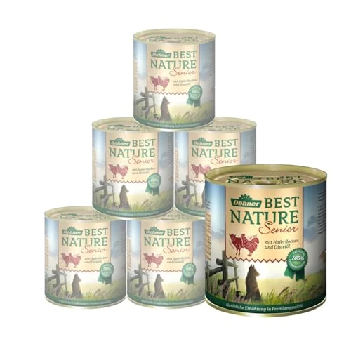 Dehner Best Nature Hundefutter, Nassfutter, für ältere Hunde, Lamm / Geflügel / Haferflocken, 6 x 800 g Dose (4.8 kg)