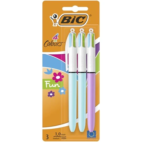 Offerta a tempo: BIC - Penne a sfera retrattili, 4 colori, confezione da 2 + 1 (3 totali), punta media (1,0 mm), colori assortiti - 43% da 9.98 € a 5.72 €