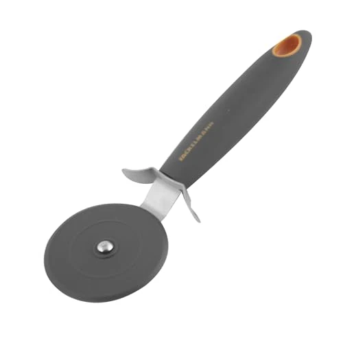 Fackelmann Pizzasnijder 20 cm SOFT, keukenhulp met functioneel deel van kunststof, pizzarad voor gecoate potten en pannen (kleur: oranje/grijs), hoeveelheid: 1 stuk