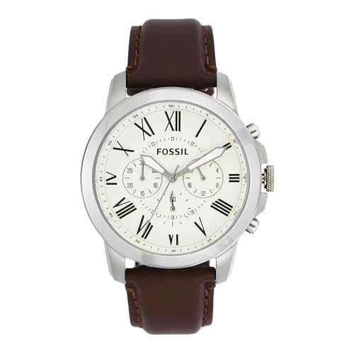 Offerta a tempo: Fossil Orologio Grant da uomo, movimento cronografo al quarzo, cassa in acciaio inossidabile da 44 mm con cinturino in vera pelle, FS4735, Bianco e marrone - 50% da 169.00 € a 85.00 €