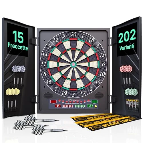 Offerta a tempo: Ultrasport Tavola da Freccette Elettronica con Porte, Classic Dart per 16 giocatori, gioco di freccette con display a LED, 38 giochi con 12 freccette morbide e porte con serratura - 0.00% da 92.45 € a 92.45 €