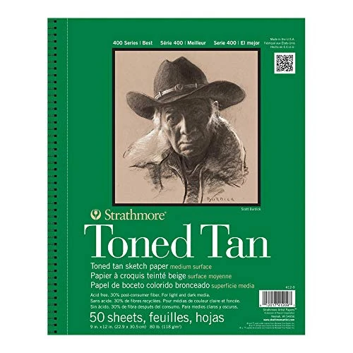 Strathmore 400 Series, blocco per schizzi in carta marroncina, 22,9 x 30,5 cm, con rilegatura a spirale, 50 fogli