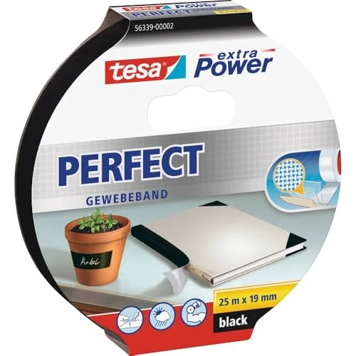 Limitiertes Angebot: tesa extra Power Perfect Gewebeband - Gewebeverstärktes Ductape zum Basteln, Reparieren, Befestigen, Verstärken und Beschriften - Schwarz - 25 m x 19 mm von 16.75 EUR auf 16.75 EUR (Spare 0%)