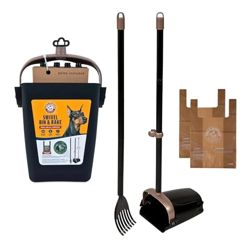Arm & Hammer Poubelle pivotante, râteau et Sacs à déjections jetables pour Chiens et Chats, Facilement détachables, avec Bicarbonate de soude, 180 Sacs, 22,9 x 35,6 cm, Noir (2 Sacs parfumés Inclus).