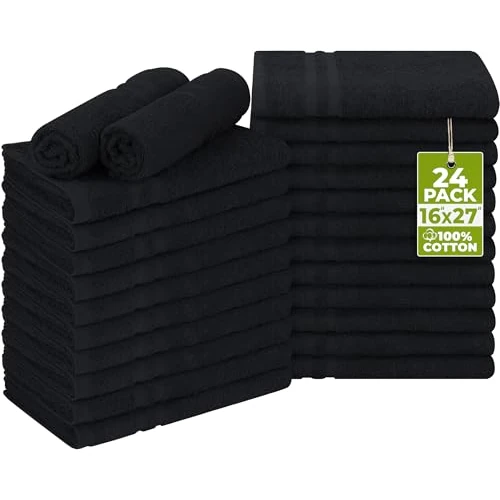 Utopia Towels - Asciugamano da salone in cotone a prova di candeggina (40,6 x 68,6 cm) - Asciugamano da palestra 100% cotone sicuro per la candeggina (confezione da 24, nero)