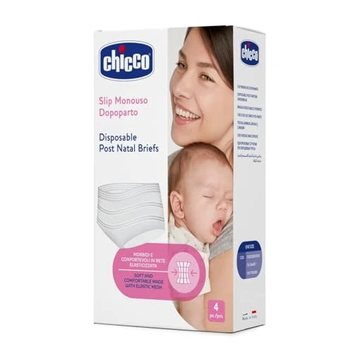 Offerta a tempo: Chicco Slip Monouso Dopo Parto in Rete Elasticizzata, Mutandine Assorbenti Post Parto, Assorbenza Rapida, Biancheria Morbida indicata in Caso di Punti di sutura, Taglia Unica,Confezione da 4 pz - 28% da 9.99 € a 7.20 €