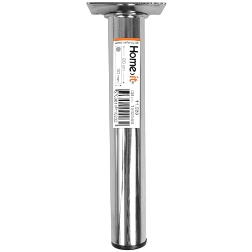HOME It® Gamba per tavolo rotonda Ø30 mm x 20 cm cromata – Con flangia e filetto M10 per piedini o ruote, portata 200 kg