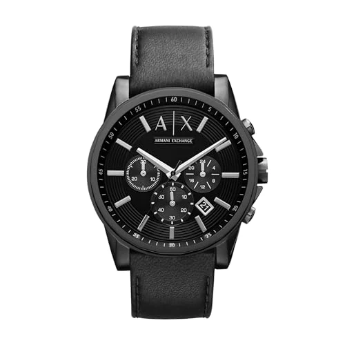 Offerta a tempo: Armani Exchange Orologio Cronografo Al Quarzo da Uomo, Cassa in Acciaio Inossidabile Nero 45 mm con Cinturino in Pelle, AX2098, Grafite - 50% da 239.00 € a 119.29 €