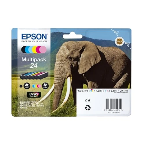 Epson 24 Serie Elefante Cartuccia Originale, Multipack, Standard, 6 Colori