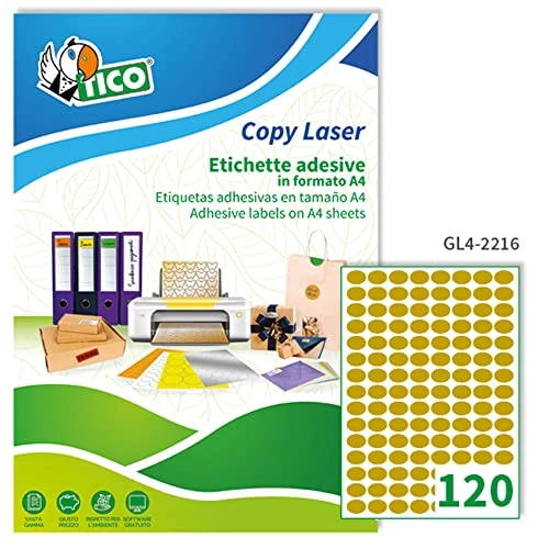 TICO GL4 – 2216 – Labels, Box of 100 Sheets, A4, 22 x 16 mm, Satin Gold