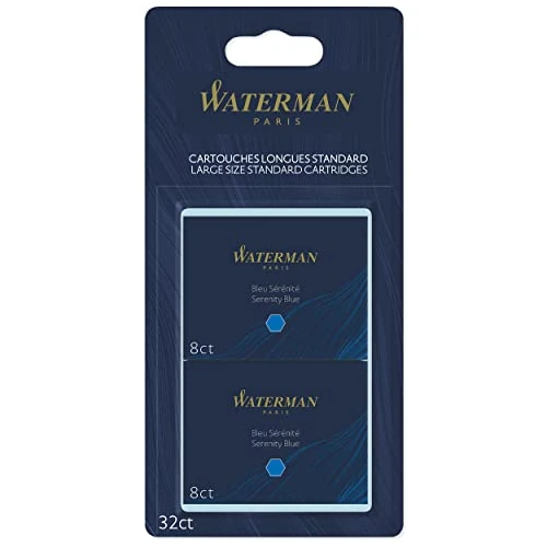Waterman cartuchos de tinta para plumas estilográficas | largos | azul serenidad | paquete de 32
