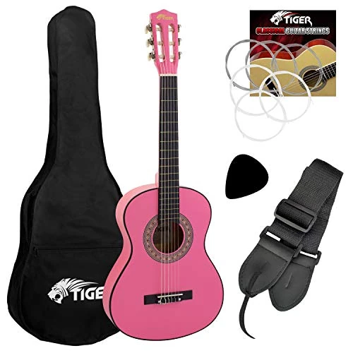 Offerta a tempo: TIGER CLG4-PK Chitarra classica con accessori per principianti, misura 3/4 - colore rosa - 15% da 63.99 € a 54.39 €