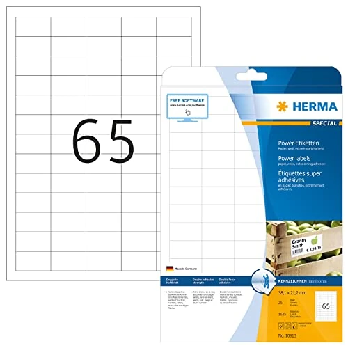 Offre limitée : Herma Special A4 38.1x21.2mm Power Etiquette - Blanc (Lot de 1625) de 14.82 € à 14.82 € (0.00% de remise)