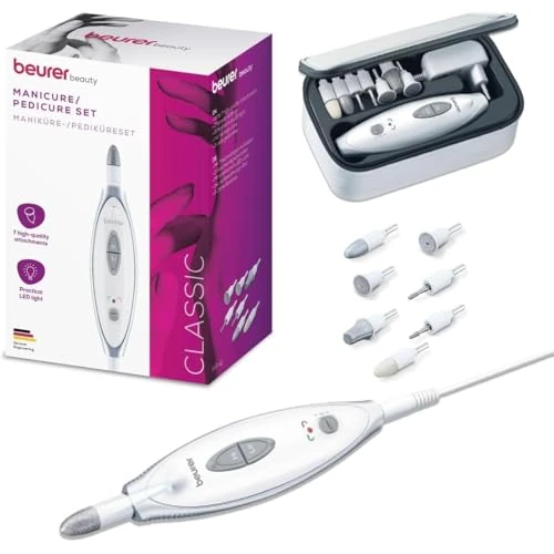 Offerta a tempo: Beurer MP 41 Fresa Elettrica per Unghie con 7 Accessori in Zaffiro e Feltro, Manicure e Pedicure Professionale a 4600 Giri/min, Luce LED, Rotazione Reversibile, Adatto a Diabetici, con Custodia - 59% da 58.99 € a 23.99 €