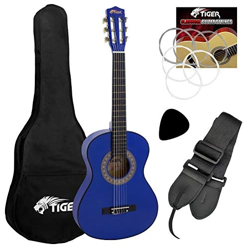Limited offer: Tiger 6 String Classical Guitar, Right, Blue, Three Quarter Size Age 9-11 (CLG4-BL) from 63.99 EUR to 54.39 EUR (save 15%)