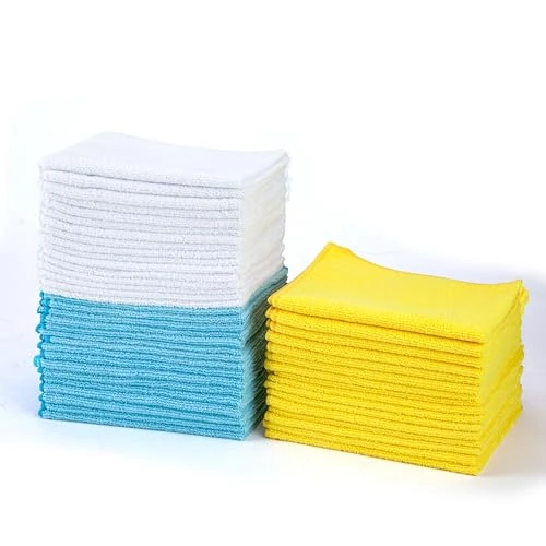 Offre limitee: Amazon Basics Chiffon de nettoyage microfibre, 30.5 x 40.6 cm, Lot de 48, Bleu/Blanc/Jaune de 28.99 EUR a 26.09 EUR (economie 10%)