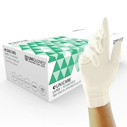 Begrenztes Angebot: UNIGLOVES Unicare Latex-Einweghandschuhe - vielseitig einsetzbar, leicht gepudert, Untersuchungshandschuhe - Box mit 100 Handschuhen, naturfarben, Groß (GS0024) von 10.46 EUR auf 9.83 EUR (Rabatt 6%)