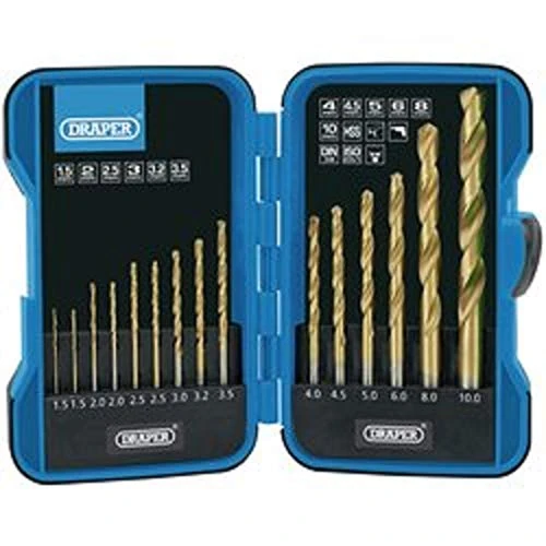 Offerta a tempo: Draper 18549 - Set 15 punte da trapano HSS rivestite in nitruro di titanio - 47% da 21.67 € a 11.47 €