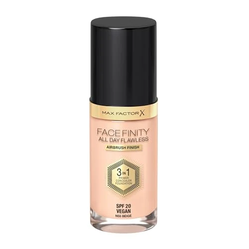 Zeitlich begrenztes Angebot: Max Factor Facefinity All Day Flawless 3 in 1 Foundation in Beige 55 – Primer, Concealer & Foundation in einem – Für ein perfekt mattiertes Finish – 1 x 30 ml von 13.99 € auf 11.00 € (21% Rabatt)
