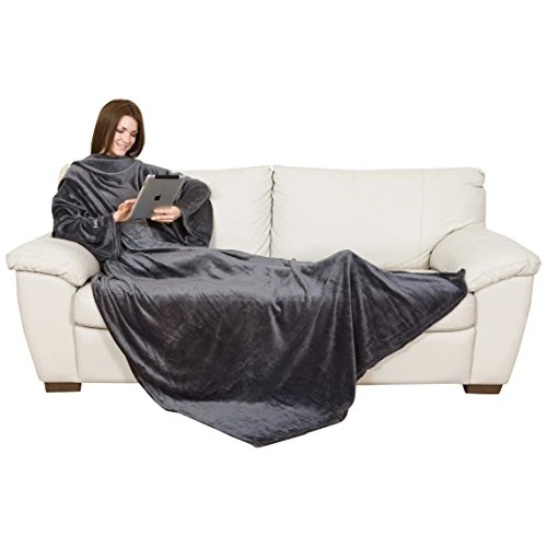 Offre limitee: Kanguru Deluxe Loft, Plaid Polaire à manches et poche Kangourou, Super Doux, cocooning plaid canape grande taille, Couverture polaire avec manches, Adultes, Couleur Gris, 140 x 210 cm de 34.99 EUR a 21.96 EUR (economie 37%)