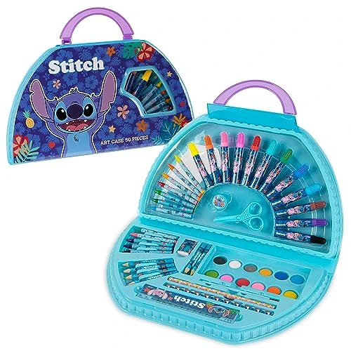 Limitiertes Angebot: Disney Stitch Malkoffer 45+ Stück für Kinder ab 3, Prinzessin Malset Buntstifte Wachsmalstifte für Kinder - Tragbarer Malkoffer Kinder Geschenke (Blau Stitch Set) von 15.99 EUR auf 15.49 EUR (Spare 3%)